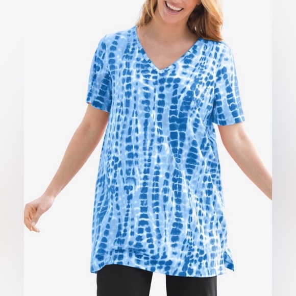 Show Me Your MuMu Tops - Mumu Mellow Blue Turquoise Tie Dye Short Sleeve Cover Top Shirt Size Small